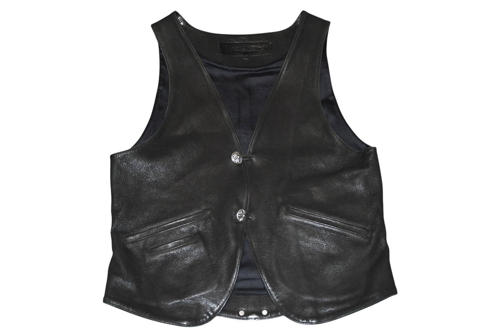 CHROME HEARTS Leather Vest Size M Cross Ball Button Black Good Condition Used 4b012310