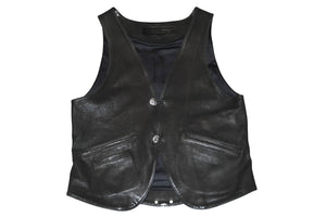 CHROME HEARTS クロムハーツ レザーベスト サイズM クロスボールボタン ブラック 美品 中古 4b012310