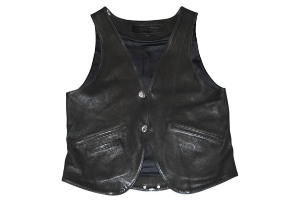 CHROME HEARTS クロムハーツ レザーベスト サイズM クロスボールボタン ブラック 美品 中古 4b012310