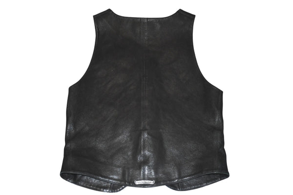 CHROME HEARTS クロムハーツ レザーベスト サイズM クロスボールボタン ブラック 美品 中古 4b012310