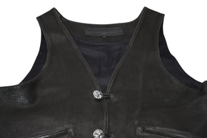 CHROME HEARTS クロムハーツ レザーベスト サイズM クロスボールボタン ブラック 美品 中古 4b012310