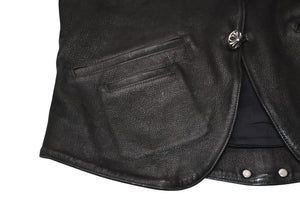 CHROME HEARTS クロムハーツ レザーベスト サイズM クロスボールボタン ブラック 美品 中古 4b012310