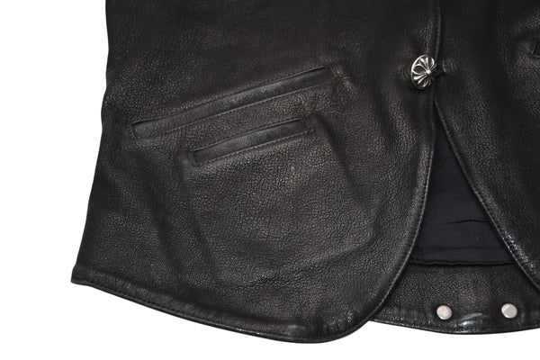 CHROME HEARTS クロムハーツ レザーベスト サイズM クロスボールボタン ブラック 美品 中古 4b012310