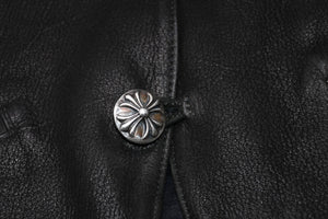 CHROME HEARTS クロムハーツ レザーベスト サイズM クロスボールボタン ブラック 美品 中古 4b012310