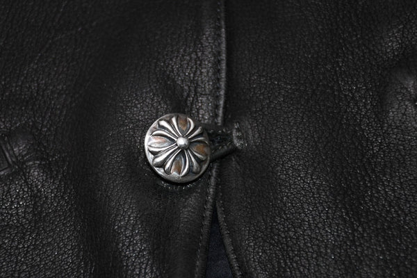 CHROME HEARTS クロムハーツ レザーベスト サイズM クロスボールボタン ブラック 美品 中古 4b012310