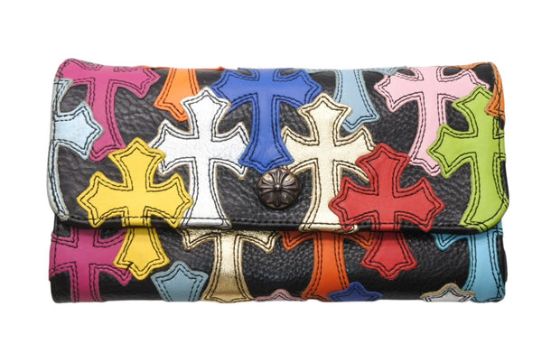 新品未使用 オーダー品 CHROME HEARTS クロムハーツ 長財布 クロスボタン ジュディ マルチパッチ ブラック レザー 中古 4b012312