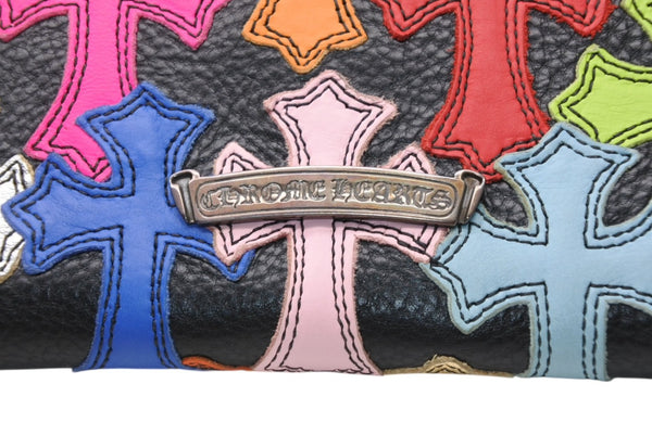 新品未使用 オーダー品 CHROME HEARTS クロムハーツ 長財布 クロスボタン ジュディ マルチパッチ ブラック レザー 中古 4b012312