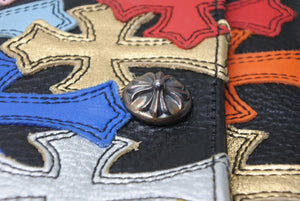 新品未使用 オーダー品 CHROME HEARTS クロムハーツ 長財布 クロスボタン ジュディ マルチパッチ ブラック レザー 中古 4b012312