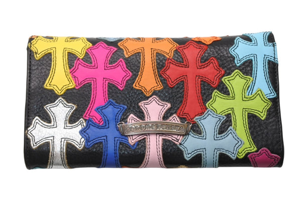 新品未使用 オーダー品 CHROME HEARTS クロムハーツ 長財布 クロスボタン ジュディ マルチパッチ ブラック レザー 中古 4b012312
