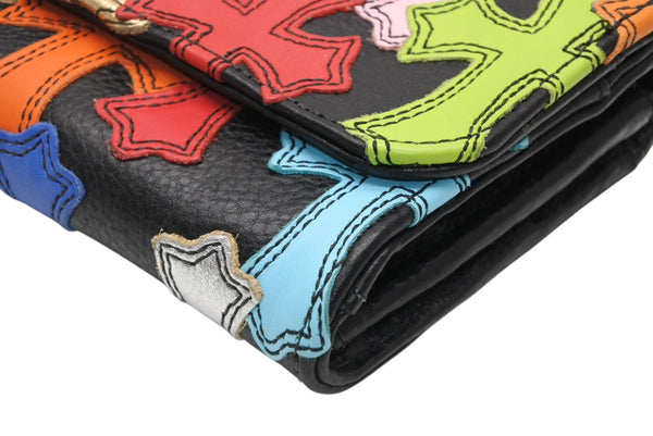 新品未使用 オーダー品 CHROME HEARTS クロムハーツ 長財布 クロスボタン ジュディ マルチパッチ ブラック レザー 中古 4b012312
