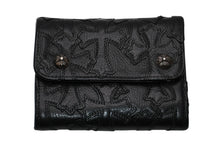 画像をギャラリービューアに読み込む, 新品未使用 CHROME HEARTS クロムハーツ ウェーブ ウォレット セメタリー 二つ折り財布 ブラック レザー シルバー金具 中古 4b012313