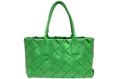 BOTTEGAVENETA ボッテガヴェネタ イントレチャート ハンドバッグ グリーン カーフ ゴールド金具 美品 中古 4b012367