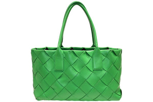 BOTTEGAVENETA ボッテガヴェネタ イントレチャート ハンドバッグ グリーン カーフ ゴールド金具 美品 中古 4b012367