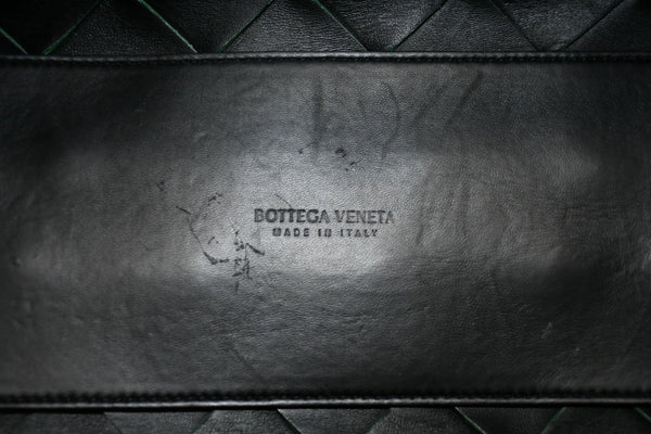 BOTTEGAVENETA ボッテガヴェネタ イントレチャート ハンドバッグ グリーン カーフ ゴールド金具 美品 中古 4b012367