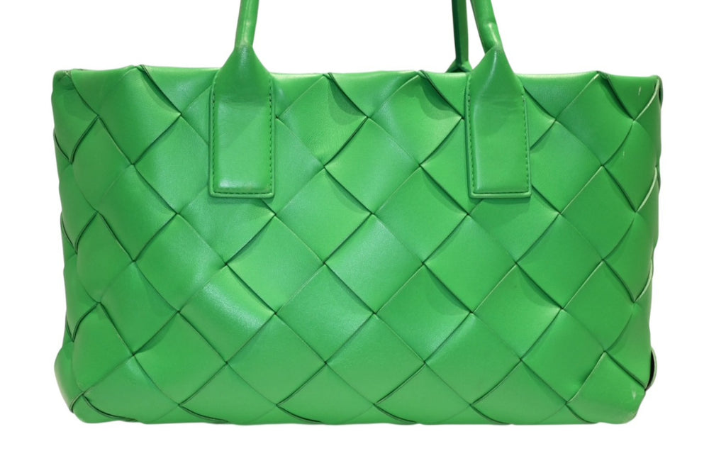 BOTTEGAVENETA ボッテガヴェネタ イントレチャート ハンドバッグ グリーン カーフ ゴールド金具 美品 中古 4b012367