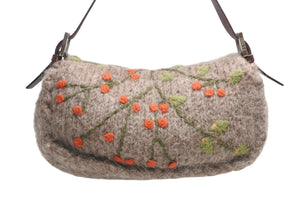FENDI フェンディ マンマバケット ワンショルダーバッグ 16059 ウール レザー ブラウン 刺繍 シルバー金具 美品 中古 4b012466