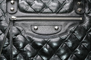 極美品 BALENCIAGA バレンシアガ マトラッセ シティ ハンドバッグ ブラック カーフ シルバー金具 ミニボストン 鞄 168031 中古 4b012486