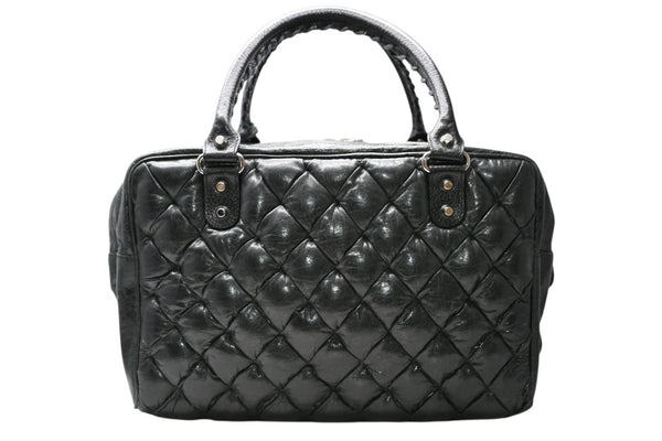 極美品 BALENCIAGA バレンシアガ マトラッセ シティ ハンドバッグ ブラック カーフ シルバー金具 ミニボストン 鞄 168031 中古 4b012486