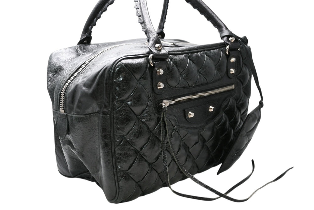 極美品 BALENCIAGA バレンシアガ マトラッセ シティ ハンドバッグ ブラック カーフ シルバー金具 ミニボストン 鞄 168031 中古 4b012486