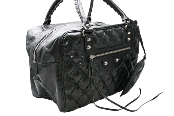 極美品 BALENCIAGA バレンシアガ マトラッセ シティ ハンドバッグ ブラック カーフ シルバー金具 ミニボストン 鞄 168031 中古 4b012486