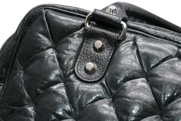 極美品 BALENCIAGA バレンシアガ マトラッセ シティ ハンドバッグ ブラック カーフ シルバー金具 ミニボストン 鞄 168031 中古 4b012486