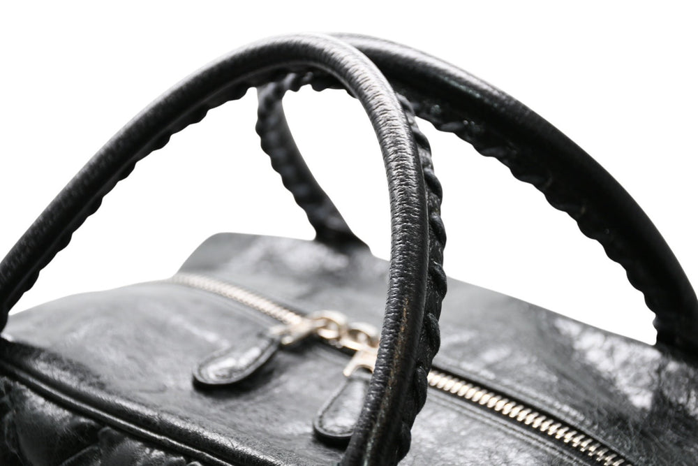 極美品 BALENCIAGA バレンシアガ マトラッセ シティ ハンドバッグ ブラック カーフ シルバー金具 ミニボストン 鞄 168031 中古 4b012486