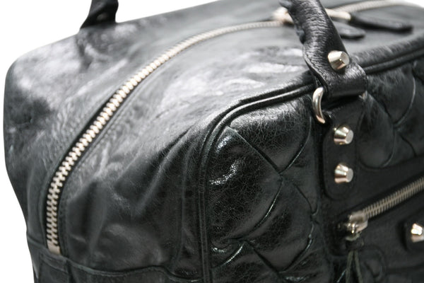 極美品 BALENCIAGA バレンシアガ マトラッセ シティ ハンドバッグ ブラック カーフ シルバー金具 ミニボストン 鞄 168031 中古 4b012486