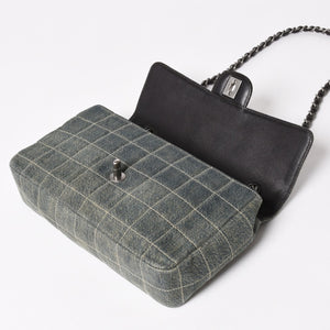 Very good condition CHANEL Chocolate Bar 25 S Flap W Chain Shoulder Bag No. 6 Coco Mark Denim Indigo Blue Used 4a004795