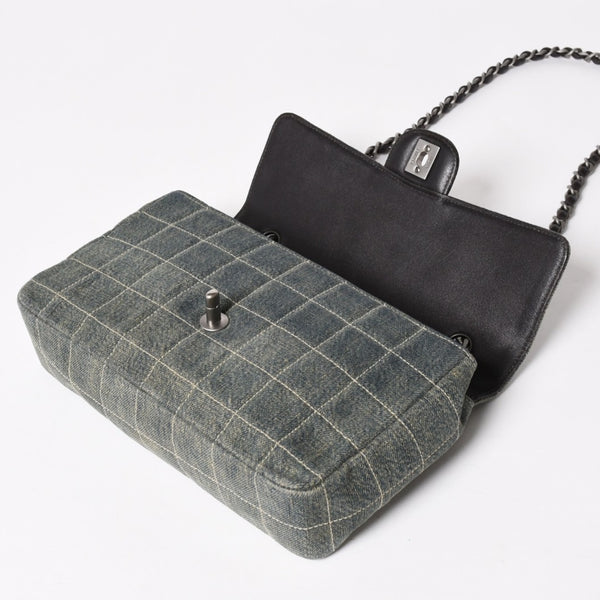 Very good condition CHANEL Chocolate Bar 25 S Flap W Chain Shoulder Bag No. 6 Coco Mark Denim Indigo Blue Used 4a004795