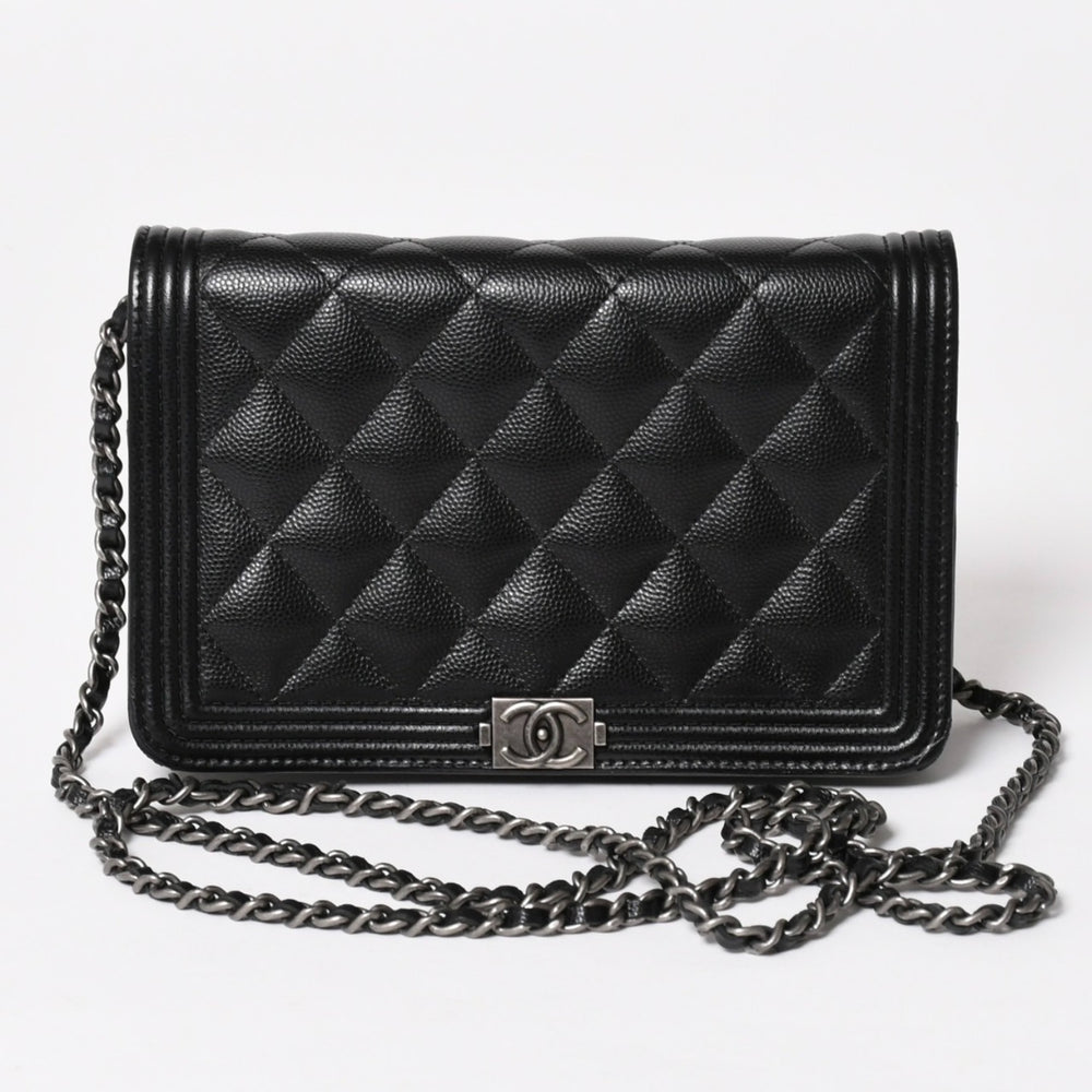極美品 CHANEL シャネル ボーイシャネル チェーンショルダーバッグ 25番台 キャビアスキン ココマーク ブラック シルバー金具 中古 4a005111