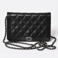 Very Good Condition CHANEL Boy Chanel Chain Shoulder Bag No. 25 Caviar Skin Coco Mark Black Silver Hardware Used 4a005111
