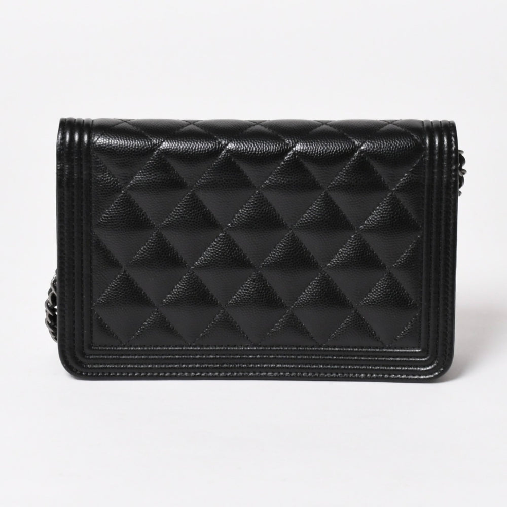 極美品 CHANEL シャネル ボーイシャネル チェーンショルダーバッグ 25番台 キャビアスキン ココマーク ブラック シルバー金具 中古 4a005111