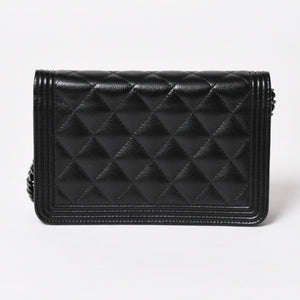 Very Good Condition CHANEL Boy Chanel Chain Shoulder Bag No. 25 Caviar Skin Coco Mark Black Silver Hardware Used 4a005111