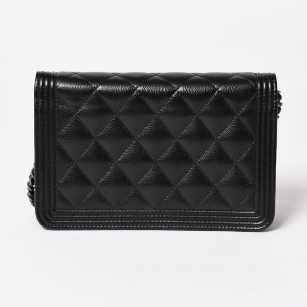 Very Good Condition CHANEL Boy Chanel Chain Shoulder Bag No. 25 Caviar Skin Coco Mark Black Silver Hardware Used 4a005111