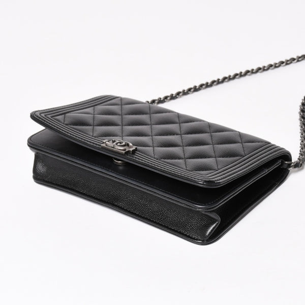 Very Good Condition CHANEL Boy Chanel Chain Shoulder Bag No. 25 Caviar Skin Coco Mark Black Silver Hardware Used 4a005111