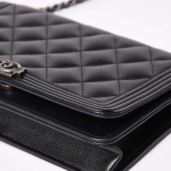 Very Good Condition CHANEL Boy Chanel Chain Shoulder Bag No. 25 Caviar Skin Coco Mark Black Silver Hardware Used 4a005111