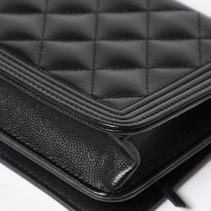 Very Good Condition CHANEL Boy Chanel Chain Shoulder Bag No. 25 Caviar Skin Coco Mark Black Silver Hardware Used 4a005111