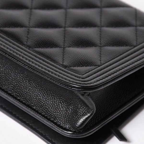 Very Good Condition CHANEL Boy Chanel Chain Shoulder Bag No. 25 Caviar Skin Coco Mark Black Silver Hardware Used 4a005111