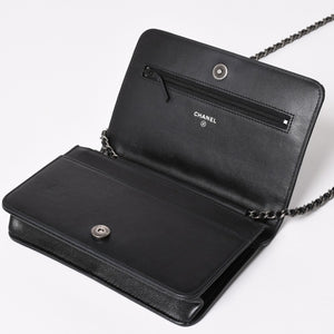 Very Good Condition CHANEL Boy Chanel Chain Shoulder Bag No. 25 Caviar Skin Coco Mark Black Silver Hardware Used 4a005111