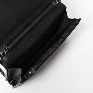 Very Good Condition CHANEL Boy Chanel Chain Shoulder Bag No. 25 Caviar Skin Coco Mark Black Silver Hardware Used 4a005111