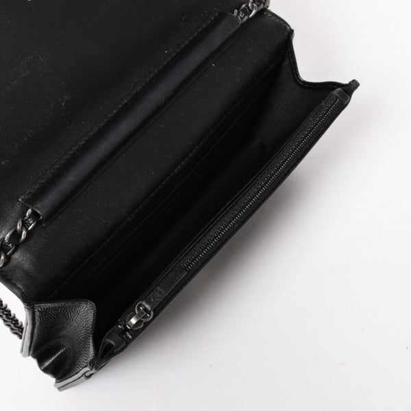 Very Good Condition CHANEL Boy Chanel Chain Shoulder Bag No. 25 Caviar Skin Coco Mark Black Silver Hardware Used 4a005111