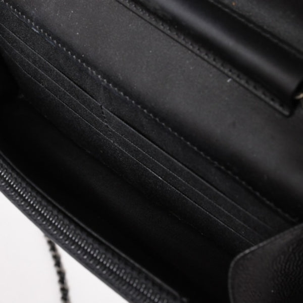 Very Good Condition CHANEL Boy Chanel Chain Shoulder Bag No. 25 Caviar Skin Coco Mark Black Silver Hardware Used 4a005111