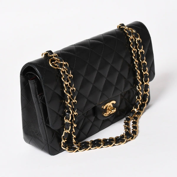CHANEL Chanel Matelasse 25 W Flap W Chain Shoulder Bag No. 11 Coco Mark Lambskin Black Gold Hardware Good Condition Used 4a005108