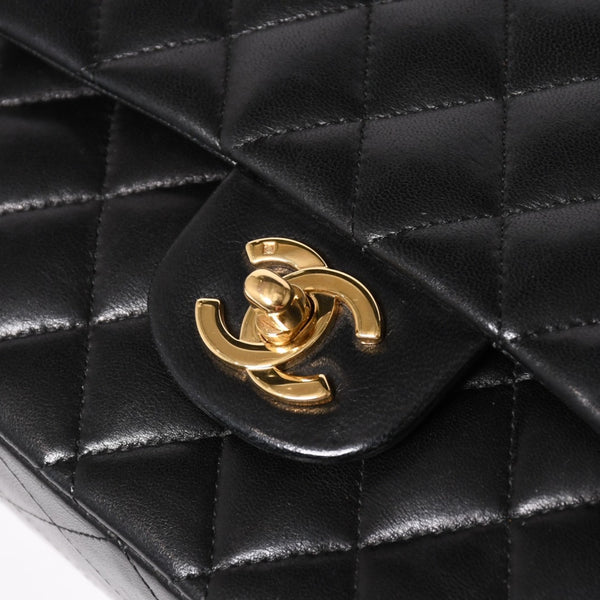 CHANEL Chanel Matelasse 25 W Flap W Chain Shoulder Bag No. 11 Coco Mark Lambskin Black Gold Hardware Good Condition Used 4a005108
