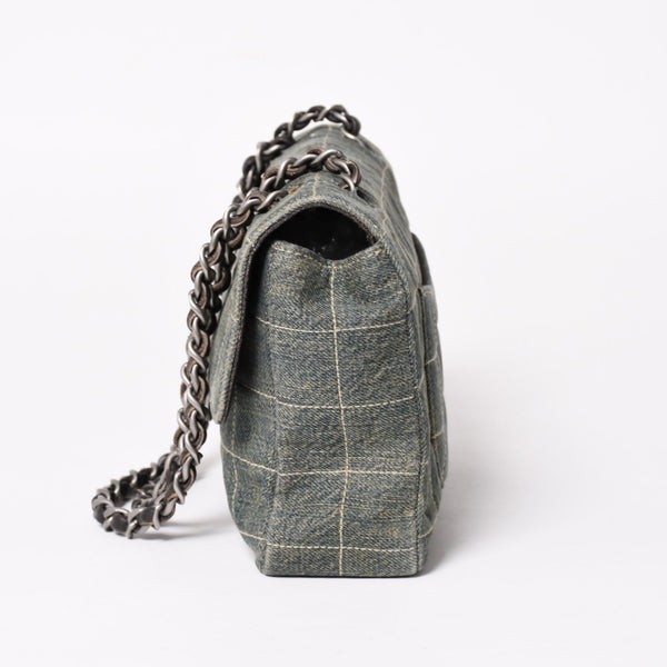 Very good condition CHANEL Chocolate Bar 25 S Flap W Chain Shoulder Bag No. 6 Coco Mark Denim Indigo Blue Used 4a004795