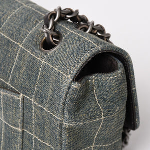 Very good condition CHANEL Chocolate Bar 25 S Flap W Chain Shoulder Bag No. 6 Coco Mark Denim Indigo Blue Used 4a004795