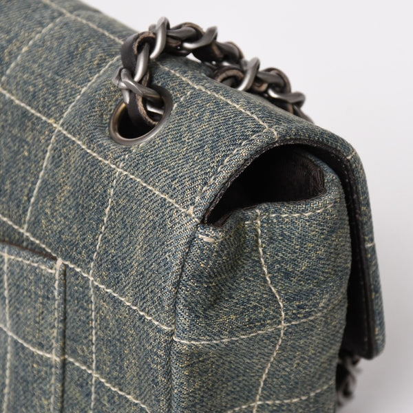 Very good condition CHANEL Chocolate Bar 25 S Flap W Chain Shoulder Bag No. 6 Coco Mark Denim Indigo Blue Used 4a004795