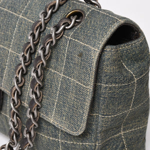 Very good condition CHANEL Chocolate Bar 25 S Flap W Chain Shoulder Bag No. 6 Coco Mark Denim Indigo Blue Used 4a004795
