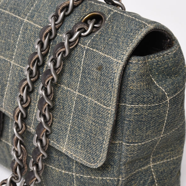 Very good condition CHANEL Chocolate Bar 25 S Flap W Chain Shoulder Bag No. 6 Coco Mark Denim Indigo Blue Used 4a004795