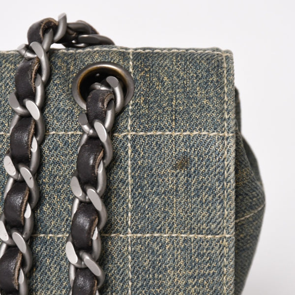 Very good condition CHANEL Chocolate Bar 25 S Flap W Chain Shoulder Bag No. 6 Coco Mark Denim Indigo Blue Used 4a004795